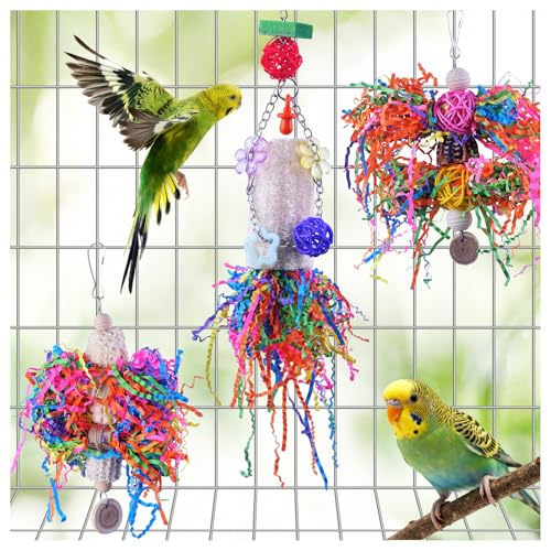 Bird Toys, Parakeet Foraging Toy, Hanging Chewing Toy, Bird Cage Accessories – Suitable for Cockatiels, Budgies, Lovebirds, Conures and Other Small Parrots - color: 3 pieces loofah