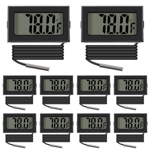 Black Digital LCD Thermometer Temperature Monitor with External Probe for Fridge Freezer Refrigerator Aquarium -Fahrenheit (10pcs) - color: 10pcs