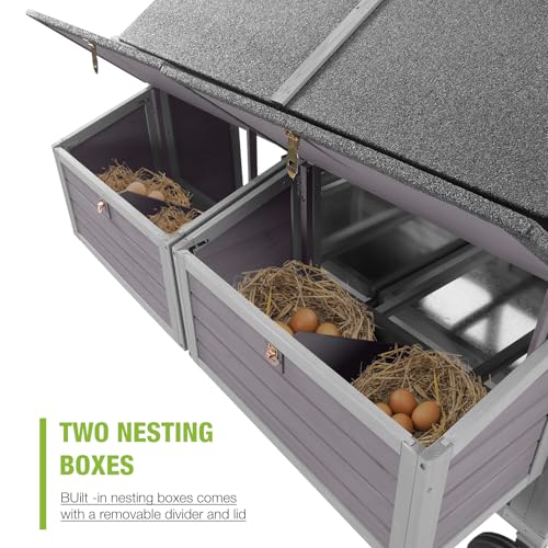 GUTINNEEN Chicken Coop for 10-12 Chickens with Large Wheels Wooden Large Chicken Coop Spacious Habitat with 4 Perches 4 Nesting Boxes for Hen House Backyard Garden
