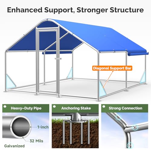 Large Metal Chicken Coop with Galvanized Hardware Cloth, Chicken Coop Run Pen for Yard with Waterproof Cover, Outdoor Large Walk-in Chicken Coops for 20 Chickens Duck Pen House Cage Run - size: 141.7"L x 106.3"W x 76.8"H