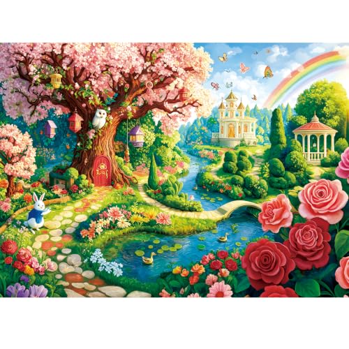 500 Piece Puzzle for Adults,Magical Rainbow Fantasy Garden Fairytale Puzzle | Dreamlike Rainbow Garden View,Perfect Fit Dust-Free,Fun Family Game,Home Decor & Birthday Gift for Adults&Seniors 20.5x15 in - color: Garden