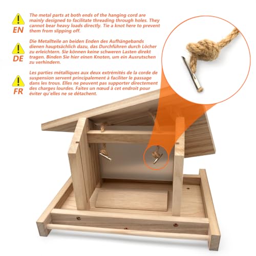 Hanging Wooden Bird Feeder, Outdoor Large Capacity Wood Birdfeeder for Feeding Outside Garden Wild Birds Finches Robin Sparrow Blue Jay Chickadees - color: Light Wood Color