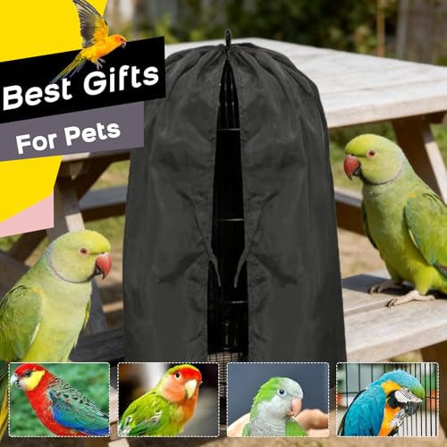 QBLEEV Round Parrot Birdcage Cover, Pet Universal Blackout Cage Cover Shade | Windproof light-proof sleep reduces distractions night accessories cloth without cage, bow tie clouser, easy to wear - color: Black