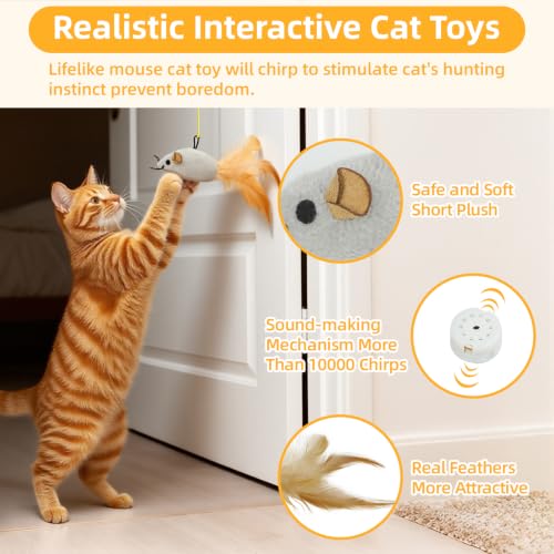 Tocirelo Hanging Cat Mouse Toy, Interactive Motion Activated Squeaky Mice | 3Pack Cat Toys with Catnip, Feathers for Indoor Cats Self Play, Kitten Kicker Door Frame Toy for Reducing Boredom and Hunting - style: Mice Cat Toy
