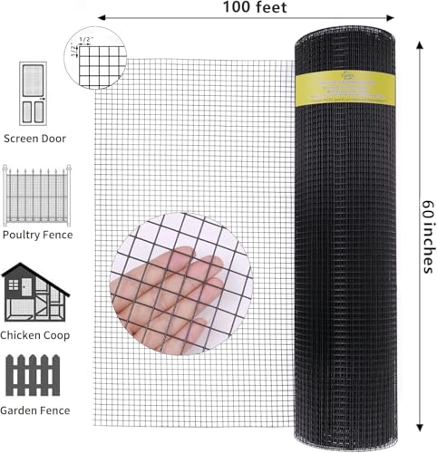 Black 16 Gauge Vinyl Coated Hardware Cloth 1 inch 60 in x 100ft for Fencing | turdy yet flexible terrain for easy installation.Rigid barrier deters rabbits, gophers, and rodents. - size: 1 inch 60in x 100ft