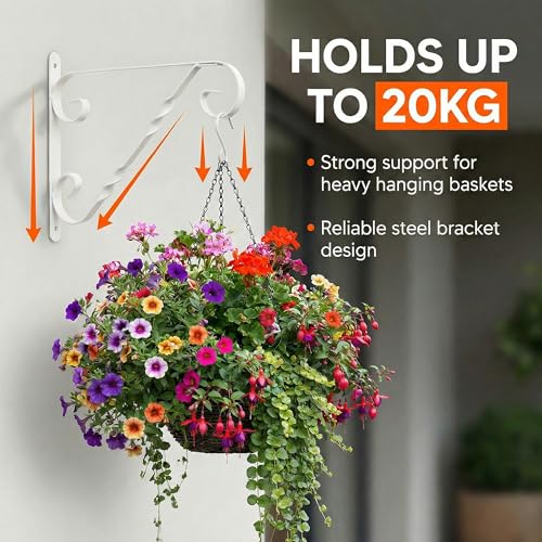 Classic Scroll-Design Metal Wall Bracket for Hanging Accessories and Flowerpots for Indoor & Outdoor Use, White Set of 2 - color: White, size: Classic Scroll