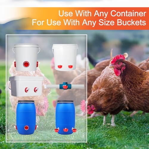ZenxyHoC No Waste Chicken Feeders and Waterers - 8 Set with Water Cups | for Buckets Barrels Bins Troughs No Waste Chicken Feeder - size: 8 Ports and 8 Cups