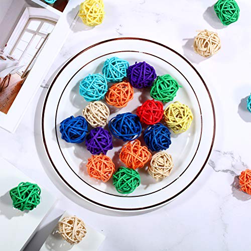 Sumind 80 Pieces Parrot Toy 1.2 Inch Wicker Rattan Balls Wooden Blocks Bird Chewing Toys Mini Wood Chips Pet Parrot Cage Accessories for DIY Playing Chewing Shredding Mixed Bird Toys, Random Color - style: Rattan Balls
