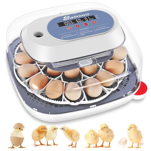 Sailnovo 24 Egg Incubators for Hatching Eggs with 4 Modes, 360° View, Blue | 24-48 Egg Capacity, for Chicken Quail Duck, Automatic Egg Turning, Temperature Control, Humidity Display,Built-in Candler