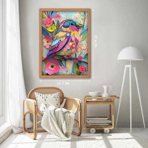 Hummingbird Puzzles for Adults 1000 Pieces, Collage Colorful Bird Flower Puzzle, Paper Cut Art Aesthetic Spring Animal Themed, Difficult Hard Impossible Challenge for Adults - style: Collage Colorful Bird