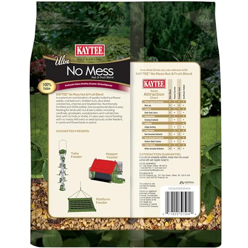 Kaytee Wild Bird Ultra No Mess Nut & Fruit Food Seed Blend For Blue Jays, Woodpeckers, Juncos, Cardinals, Grosbeaks, Sparrows, and Finches, 5.5 Pound - size: 5.5 Pound (Pack of 1)