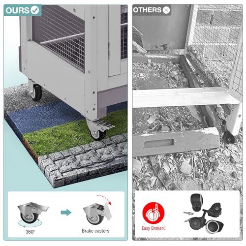 2-Tier Indoor Rabbit Hutch Bunny House Guinea Pig Cage with Sliding Plastic Trays, Wheels & Ramp, 47.2" Multi-Door Wooden Small Animal Cage for Rabbits, Bunnies, and Guinea Pigs (Grey) - color: Grey