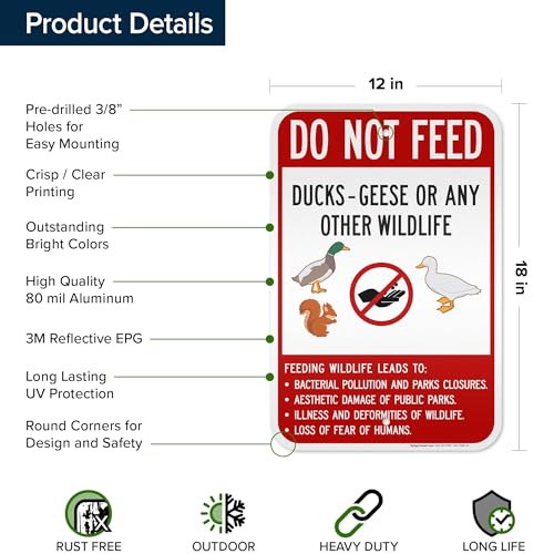 Do Not Feed Ducks Geese Or Any Other Wildlife Sign Sign, 12x18 Inches, 3M EGP Reflective .063 Aluminum, Fade Resistant, Made in USA by My Sign Center - size: 12x18 Reflective Aluminum