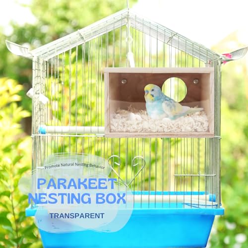 Parakeet Nesting Box - Visual Wooden Bird Nest Breeding Box | Bird Cage House with Perch for Lovebirds Cockatiel Budgie Finch Parrot