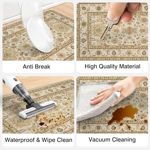 Boho Kitchen Mat, 2PCs, 17.3" x 47" + 17.3" x 29", Cream & Gold | Non-Slip Cushioned Comfort Washable Anti-Fatigue Floor Rug, Ergonomic Standing Rugs, Set of 2 for Home, Sink, Laundry - color: Black-1