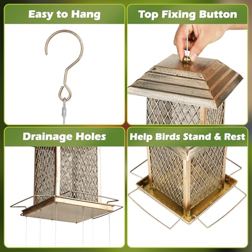 Bird Feeder, 6LB Large Capacity Metal Bird Feeders for Outdoor Hanging | Heavy Duty, 4 Perches, Drain Holes, Easy to Fill, Sturdy Wild Birdfeeder, For Outside Garden Yard - color: Large, 6 lbs
