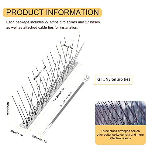 OFFO Bird Spikes with Stainless Steel Base, Durable Bird Spikes Arrow Pigeon Spikes Fence Kit for Keeping Small Bird, Crows and Woodpeckers Away, Covers 38.3 Feet(11.7m) - size: 38.3 Feet