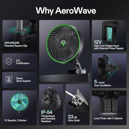 VIVOSUN AeroWave E6 Gen2 Grow Tent Oscillating Clip Fan, 6" Fan, 1-Pack | EC Motor, Smart Wifi Control, Local Timer, 10 Dynamic Wind Speeds, US Patented Clip, Weatherproof IP54 for Hydroponic Cooling - size: 1