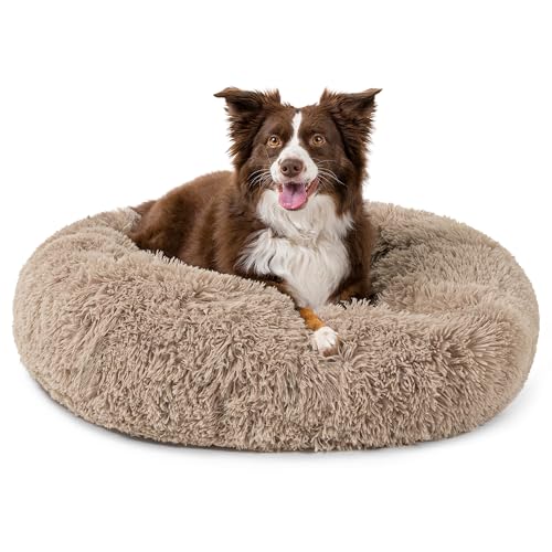PetAmi Calming Donut Dog Bed, Washable Faux Fur, 30 Inch Medium, Taupe | Warm Shaggy Faux Fur and A Deep Nest Help Anxious Pets Curl Up and Sleep Soundly. Perfect for Puppies, Cats, and Rescues. - color: Taupe, size: Medium - 30"