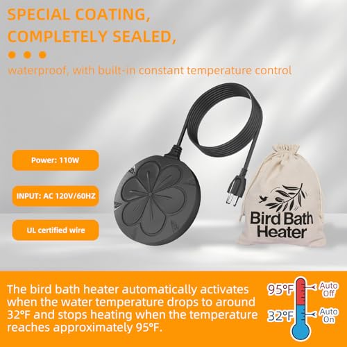 110W Bird Bath Heater for Outdoors in Winter–Submersible Pond Deicer,Cast Aluminum Thermostatic Chicken Water Heater - color: Black