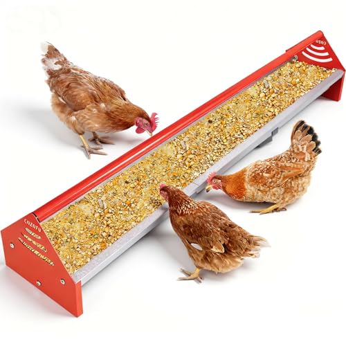 47" Chicken Trough Feeder - Galvanized Steel Feed Trough with Drainage Holes & Red Crossbar for Chicken, Duck, Turkey | Heavy Duty, Rust-Proof & Easy-Clean Design - color: Orange