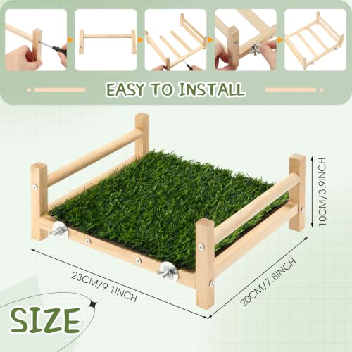 AceOrbit Bird Foraging Bed with Grass Mat 9.06 x 7.87 x 3.94 Inch Parrot Foraging Toy Hammock Bed Wood Frame Easy Install with Hardware Kit for Small Birds Cage Enrichment