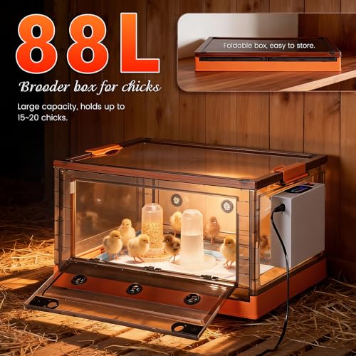 88L Chicken Brooder Box for Chicks, 32-107.6℉Adjustable Temperature Chicks Warmer for 20 Ducks Quail with Feeder and Waterer Heater Indoor Bedding Brooder for Chicken Coop & Quail Cage (88L)