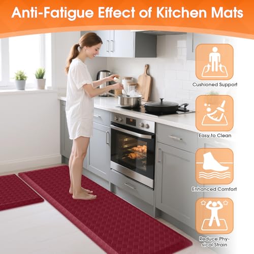 TranquilRelax 4/5 Inch Cushioned Anti Fatigue Kitchen Mats for Floor, Burgundy - color: Burgundy, size: 2-Piece | 28"+59" | Extra Thick