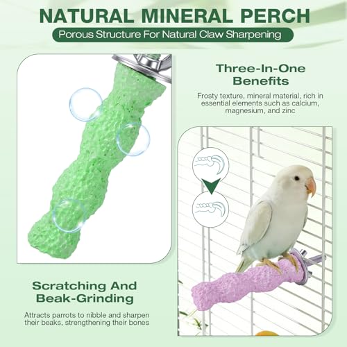 Bird Beak Grinding Stone,4PCS Anti-Slip Bird Beak Trimmer Bird Perches for Cage,Parrot Perch Nail & Beak Grinder,Parakeet Beak Grinding Stone for Budgies,Parakeets, Cockatiels,Conures (Large (Wavy))