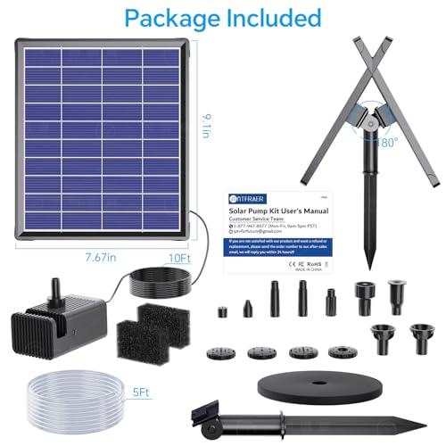 Antfraer Solar Fountain Pump for Bird Bath 6.5W, Solar Water Pump with Dry-Run Protection, Solar Fountain with Double-Layer Nozzles & 5FT PVC Tubing for Small Pond Bird Bath Waterfall DIY - size: 6.5W