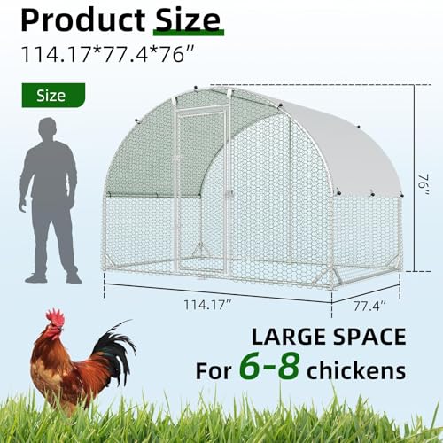 4ever2buy Metal Chicken Coop, 9.8x6.5 FT Walk-in Chicken Run Pen Poultry Cage, Water-Resistant & Anti-UV Cover, Large Chicken Coop for 6-8 Chickens - size: 77.4"L x 114.0"W x 76.0"H