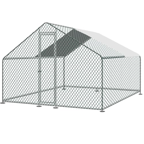 Large Outdoor Metal Chicken Coop Walkin Poultry Cage Hen Run House with Waterproof and Anti-Ultraviolet Cover for Backyard Farm Use (9.8ft*9.8ft*6.5ft)