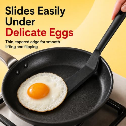 Egg Spatula is Heat Resistant Non-Stick Pancake Spatula - Silicone Spatula is used as an Omelette Spatula for Cooking. - color: Black