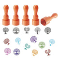 AHANDMAKER 5 Styles Simple Tree Patterns Wooden Rubber Stamps, Tree of Life Round Handle Wood Stamps Mini Decorative Wooden Stamp for DIY Crafting Card Making Letter Diary Decoration(No Ink Include) - style: Tree