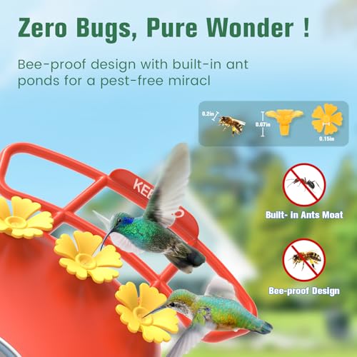 2.5K Hummingbird Feeder with Camera Solar Powered, Wireless Smart Bird Feeders for Outdoors, AI Identify Bird Species, Instant Notification, Ant Moat & Bee-Proof, Gift for Birds Lovers (Red)