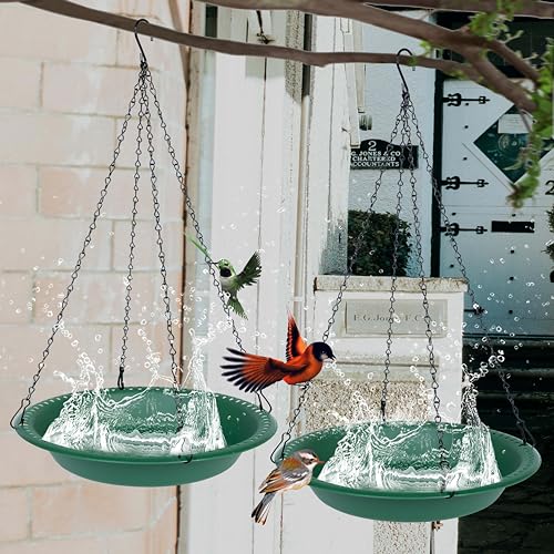 OVZILKI Bird Bath for Outside Heavy Duty, 14 inch BirdBath Bowl Only with Rust-Proof Black Chains for Outdoor, Hanging Bird Bath Hanging Bird-Feeder for Garden Backyard Decor (Green 1 Pack) - color: Green, size: 14in 1pack