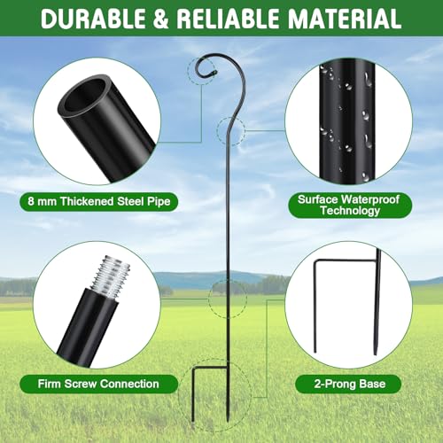 Hicarer 12 Pcs Shepherds Hooks for Outdoor 35 Inch 1/3 Bird Feeder Pole Rust Resistant Steel Shepard Hooks for Wedding Garden Bird Feeders Hanging Lanterns Solar Outdoor Lights - size: 35 Inch