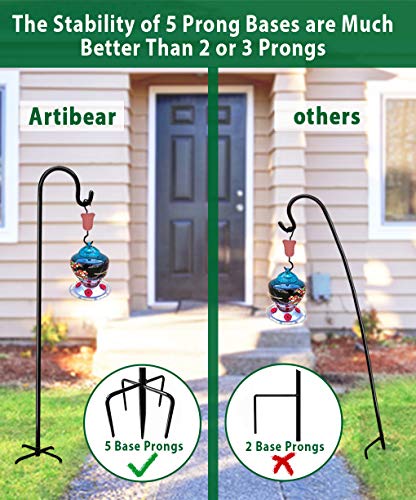 Adjustable Outdoor Shepherd Hook Stand with 5 Prong Base, 92 Inches Tall 3/5 in Thick, Shiny Black (1 Packs) - size: 92in-Single