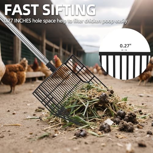 PUPTECK Large Chicken Poop Scooper - Adjustable Long Handle Poop Scooper with Deep Shovel, Detachable Heavy Duty Shovel Multifunctional Chicken Cleaning Tool Coop Accessories(23"-68") - size: XL(Length 23"-68", Width 10")