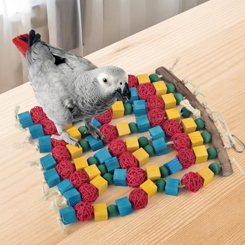 DBNESS Large Parrot Toys, 17.7 inch Multicolored Natural Wooden Blocks Beads Rattan Balls, Bird Chew and Hanging Tearing Toys for Large Medium Birds Macaws African Grey Cockatoos Amazon Parrots - style: Large Birds 8 strings