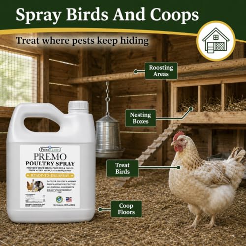 Premo Guard Natural Poultry Spray – Kills Scaly Leg Mites, Fleas, & Lice | Treats Chicken, Duck, Geese Pests, Spray Directly on Birds and Coops, Natural Plant Based Oils, Control & Prevention - size: 128 Fl Oz (Pack of 1)