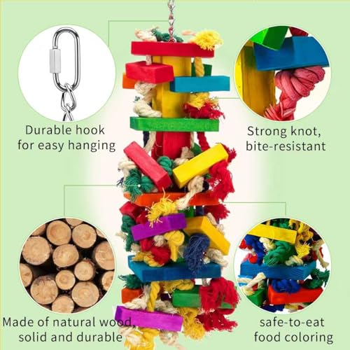 Parrot Toys for Large Birds, Natural Wood Chew Toy | Strong construction withstands daily chewing by macaws, African greys and similar large birds.