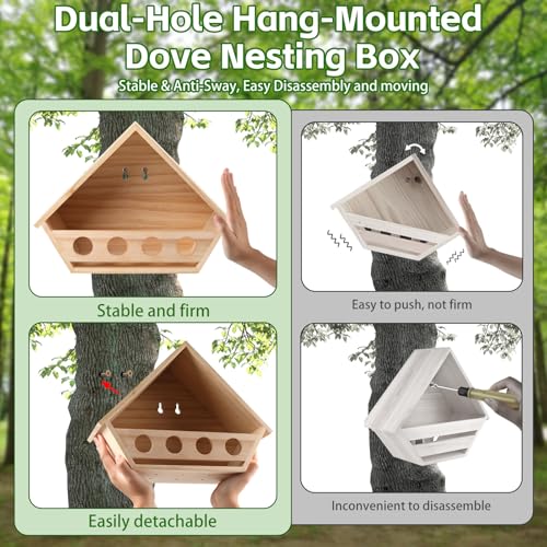 Dove Bird House for Outside, Wooden Mourning Dove Nesting Box | 14"L x 10.2"H x 5.3"W Pigeon House Roosting Platform with 2 Preset Mounting Holes - Easy To Install & Remove