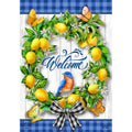 Lemon Wreath Spring House Flag Welcome Bluebird 28" x 40" Briarwood Lane - color: Lemon Bird