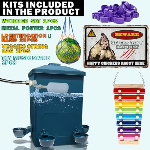 Chicken Waterer with Float Controlled Automatic Set, Chicken Coop Accessories - No Manual Water refilling Needed, 4 Gallon（Compatible with 5/8-inch and 3/4-inch Water Pipes, 60-inch Water Supply Pipe - color: Navy Blue