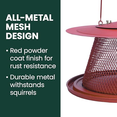 Perky-Pet Red Cardinal Wild Bird Feeder, 2.5 lb Seed Capacity | Holds Up to 15 Birds Simultaneously, Metal Hanging Feeder for Outdoors, Mesh Design, Built-In Hook & Circular Tray, C00322 - size: 1 Pack