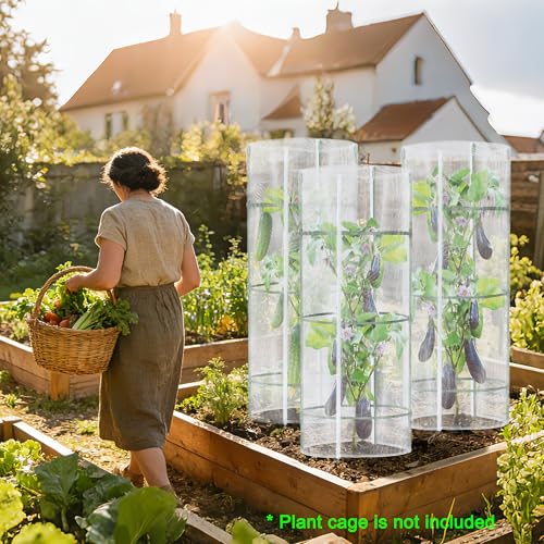 Garden Netting for Tomato Plants, Round Tomato Cage Plant Cover with Zipper | Set of 3, 57"x16" Tomato Trellis Bird Netting for Garden Protection, Tomato Net Insect Barrier for Climbing Plants Vegetables