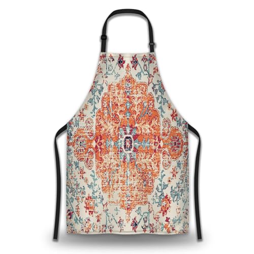 Artist Apron for Women Carpet Boho Style Ethnic Design Fun Aprons for Men for Kitchen Cooking Restaurant BBQ Painting Crafting Gardening 27” (W) x 31” (H), Waterproof Aprons - color: Carpet Boho Style