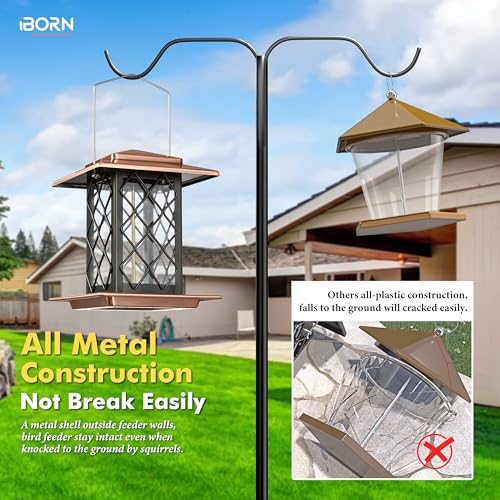 iBorn Bird Feeders for Outdoors, Metal Bird Feeder, Wild Bird Feeders for Cardinal, 2.3LBS Capacity,17.7cm Large Roof, Lantern Style, Brush Copper - color: Copper