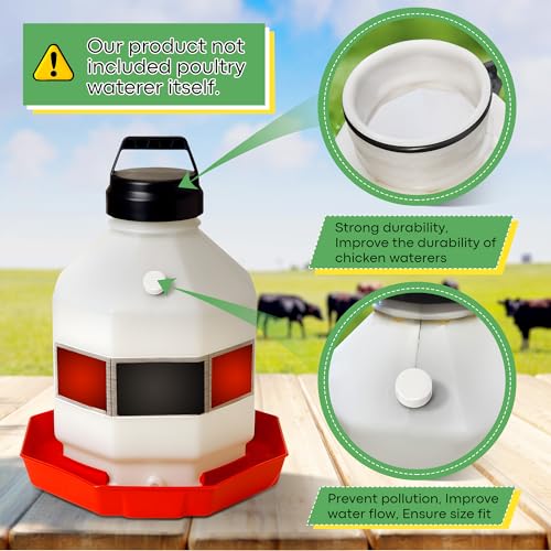 Poultry Fountain Renewal Waterer Part, 10 Replacement Cap,4 O Ring,White | Compatible with Miller PPF3/PPF5/PPF7, Compatible with Farm-Tuff 3/5/7 Gallon Poultry Founts - color: White